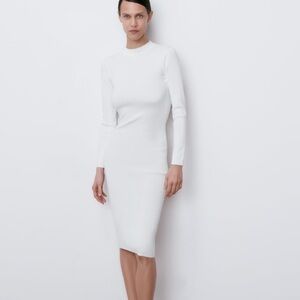 ZARA NWT midi white body-con dress w back vent